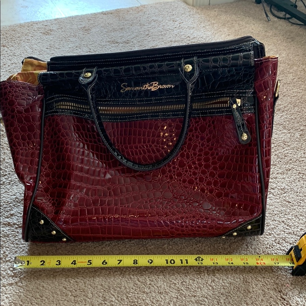 Burgundy Crocodile-Embossed Tote Bag